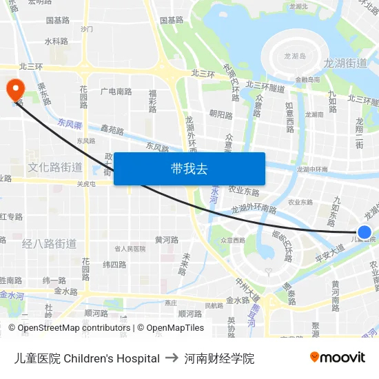 儿童医院 Children's Hospital to 河南财经学院 map