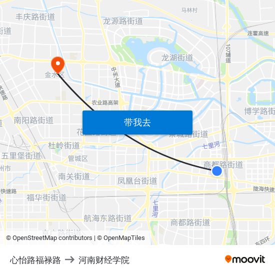 心怡路福禄路 to 河南财经学院 map