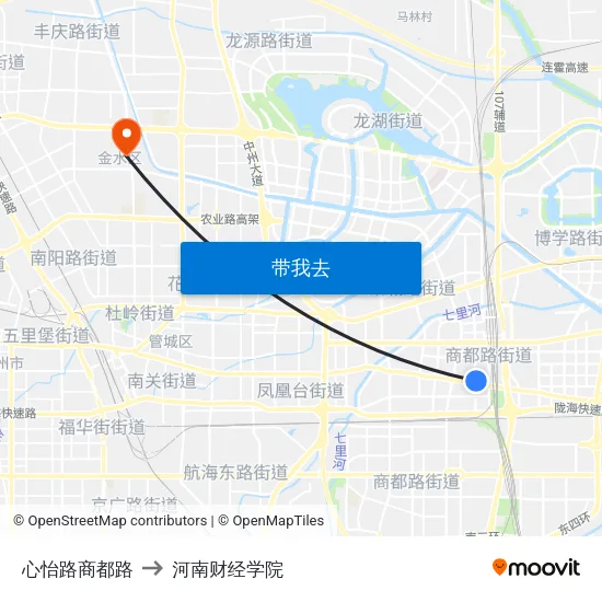 心怡路商都路 to 河南财经学院 map