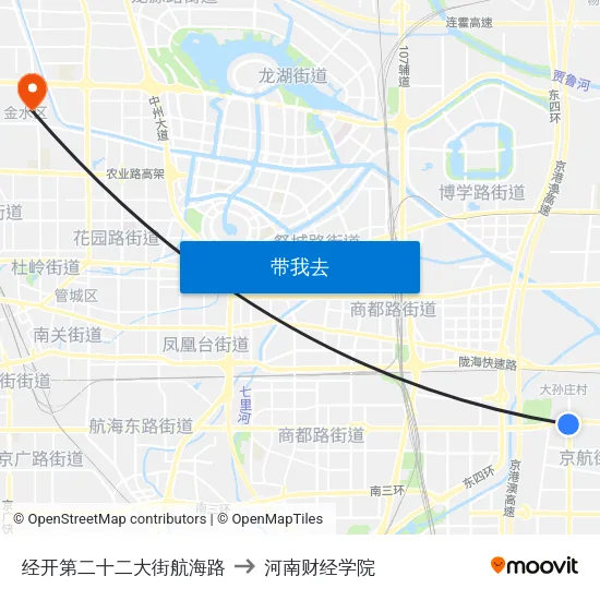 经开第二十二大街航海路 to 河南财经学院 map