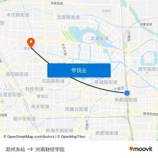 郑州东站 to 河南财经学院 map