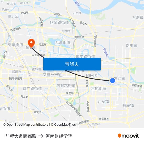 前程大道商都路 to 河南财经学院 map