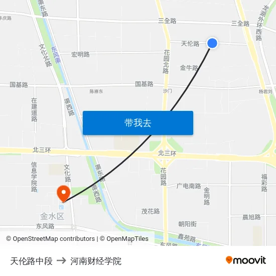 天伦路中段 to 河南财经学院 map