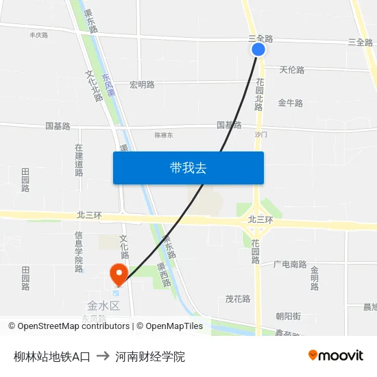 柳林站地铁A口 to 河南财经学院 map