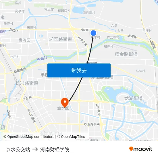 京水公交站 to 河南财经学院 map
