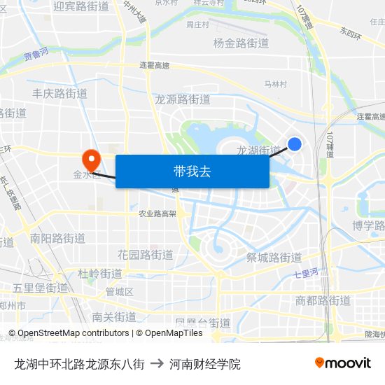 龙湖中环北路龙源东八街 to 河南财经学院 map