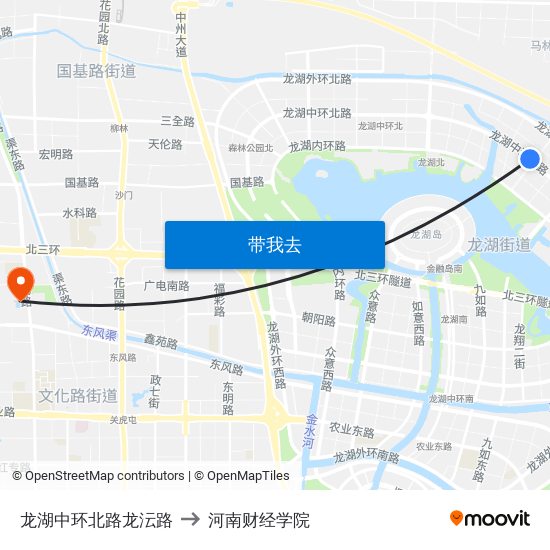 龙湖中环北路龙沄路 to 河南财经学院 map