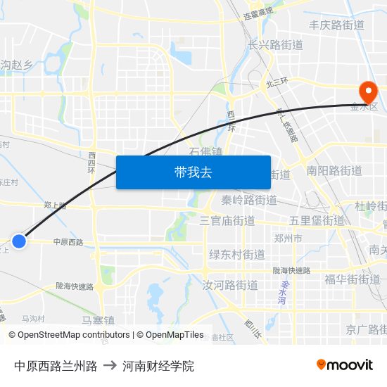 中原西路兰州路 to 河南财经学院 map