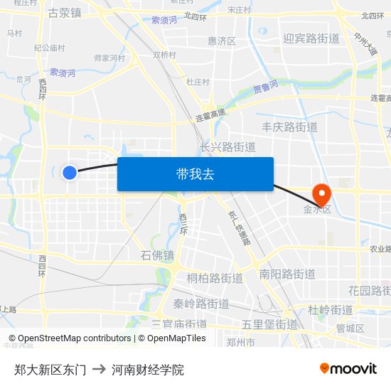 郑大新区东门 to 河南财经学院 map