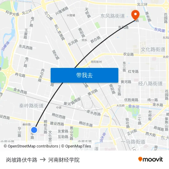岗坡路伏牛路 to 河南财经学院 map