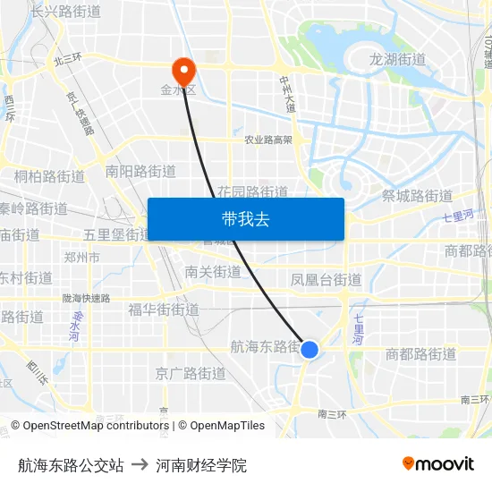 航海东路公交站 to 河南财经学院 map