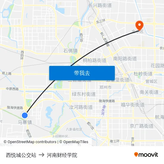 西悦城公交站 to 河南财经学院 map