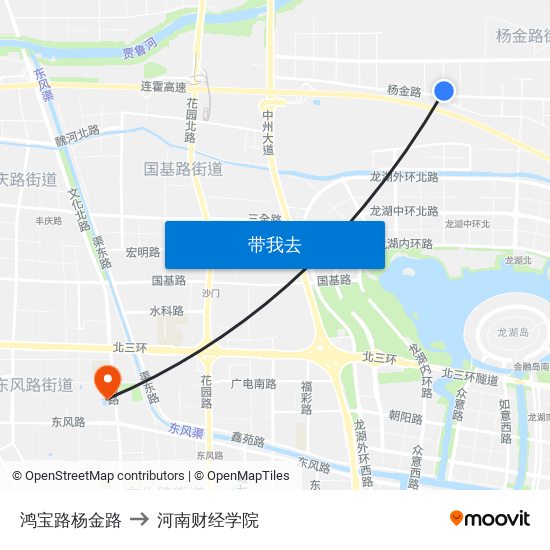 鸿宝路杨金路 to 河南财经学院 map