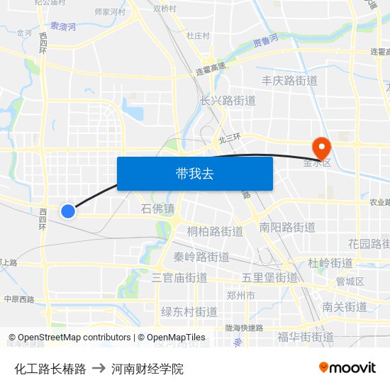 化工路长椿路 to 河南财经学院 map