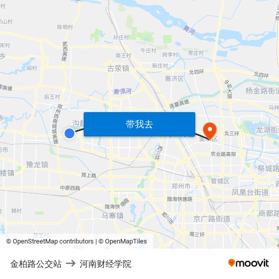 金柏路公交站 to 河南财经学院 map