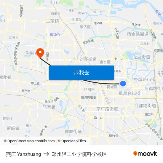 燕庄 Yanzhuang to 郑州轻工业学院科学校区 map