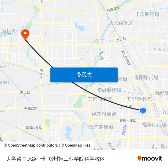 大学路中原路 to 郑州轻工业学院科学校区 map