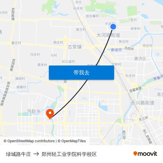 绿城路牛庄 to 郑州轻工业学院科学校区 map