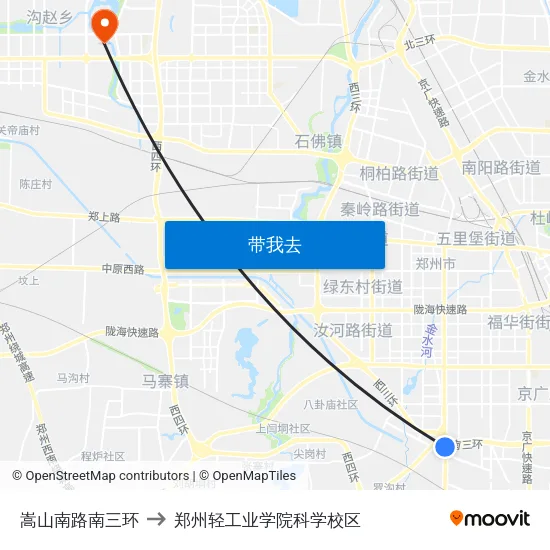 嵩山南路南三环 to 郑州轻工业学院科学校区 map