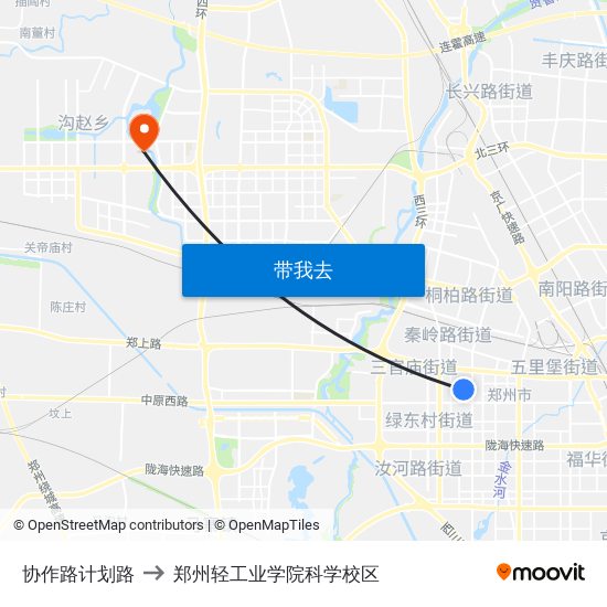 协作路计划路 to 郑州轻工业学院科学校区 map