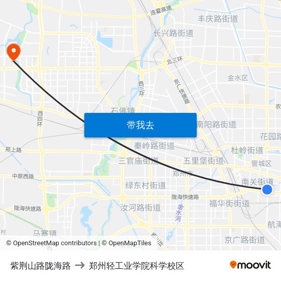 紫荆山路陇海路 to 郑州轻工业学院科学校区 map