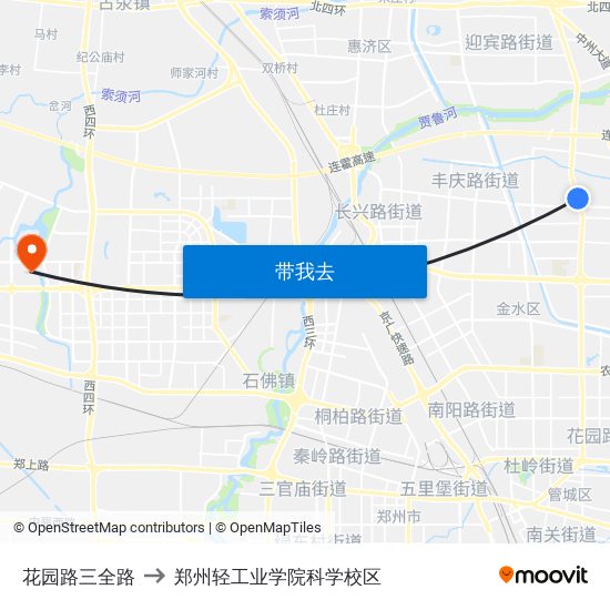 花园路三全路 to 郑州轻工业学院科学校区 map