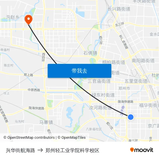 兴华街航海路 to 郑州轻工业学院科学校区 map