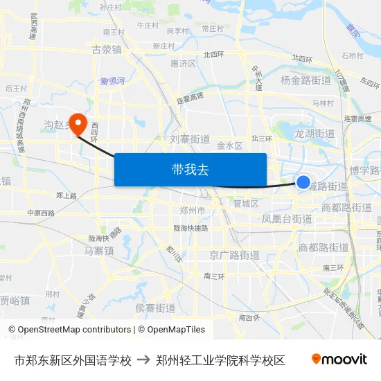 市郑东新区外国语学校 to 郑州轻工业学院科学校区 map