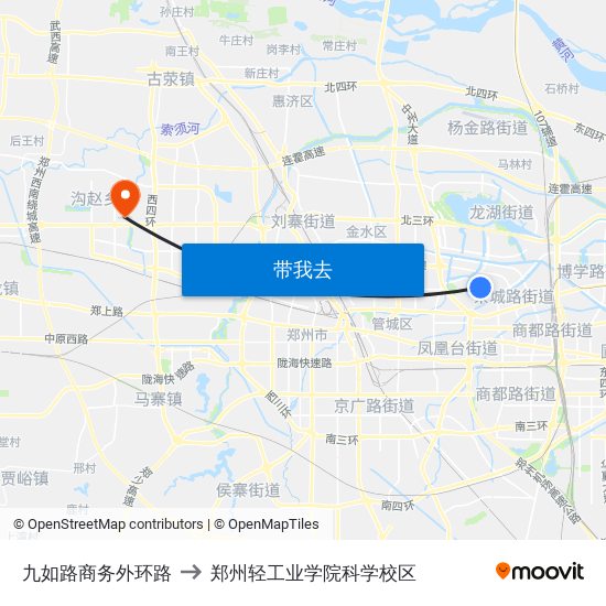 九如路商务外环路 to 郑州轻工业学院科学校区 map