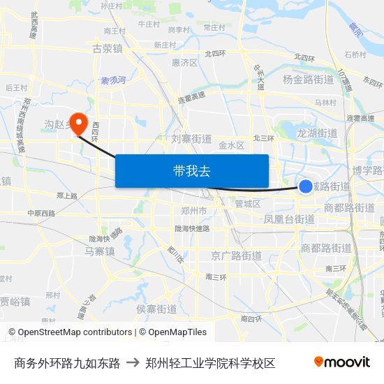 商务外环路九如东路 to 郑州轻工业学院科学校区 map