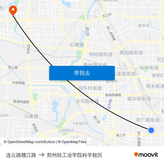 连云路赣江路 to 郑州轻工业学院科学校区 map