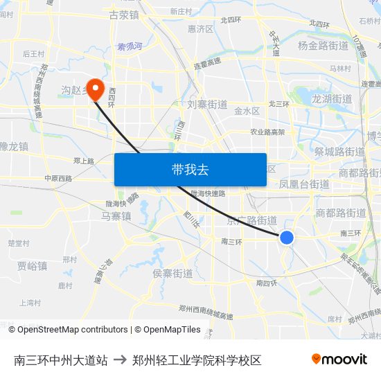 南三环中州大道站 to 郑州轻工业学院科学校区 map