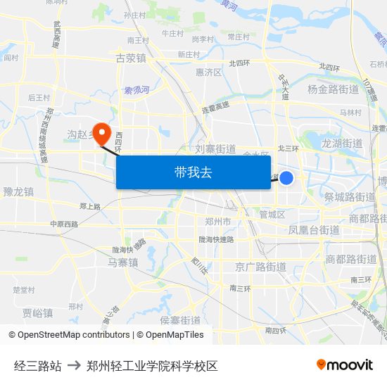 经三路站 to 郑州轻工业学院科学校区 map
