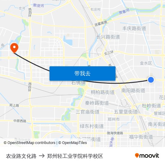 农业路文化路 to 郑州轻工业学院科学校区 map