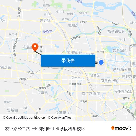 农业路经二路 to 郑州轻工业学院科学校区 map