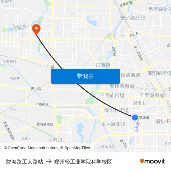 陇海路工人路站 to 郑州轻工业学院科学校区 map