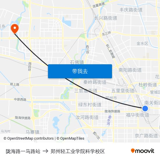 陇海路一马路站 to 郑州轻工业学院科学校区 map