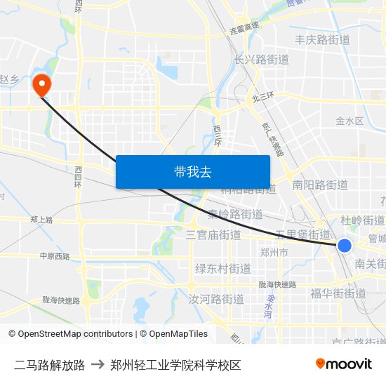 二马路解放路 to 郑州轻工业学院科学校区 map