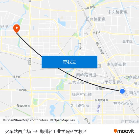 火车站西广场 to 郑州轻工业学院科学校区 map
