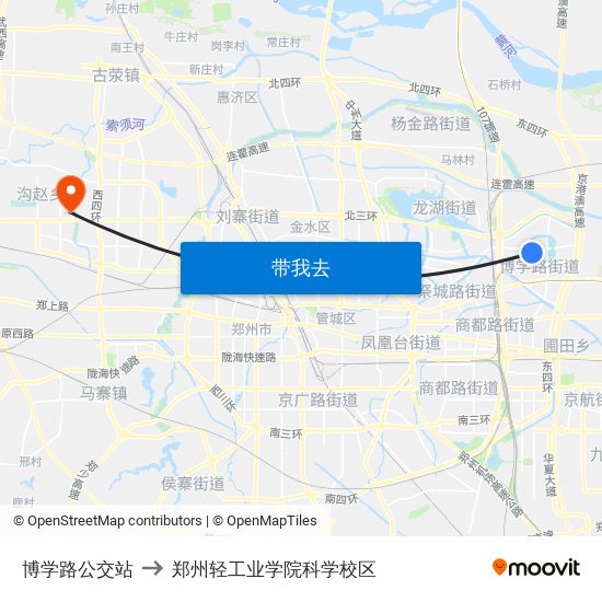 博学路公交站 to 郑州轻工业学院科学校区 map