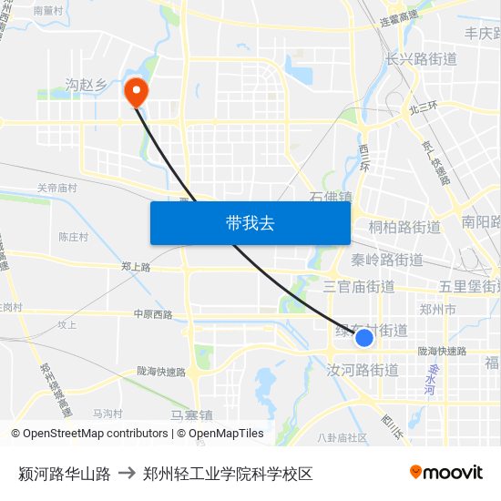 颍河路华山路 to 郑州轻工业学院科学校区 map