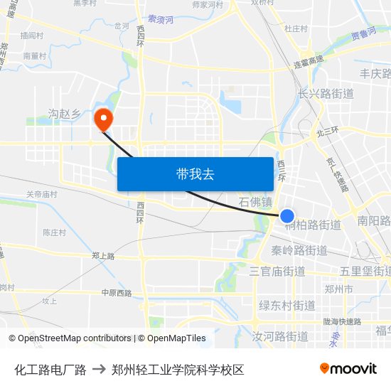 化工路电厂路 to 郑州轻工业学院科学校区 map