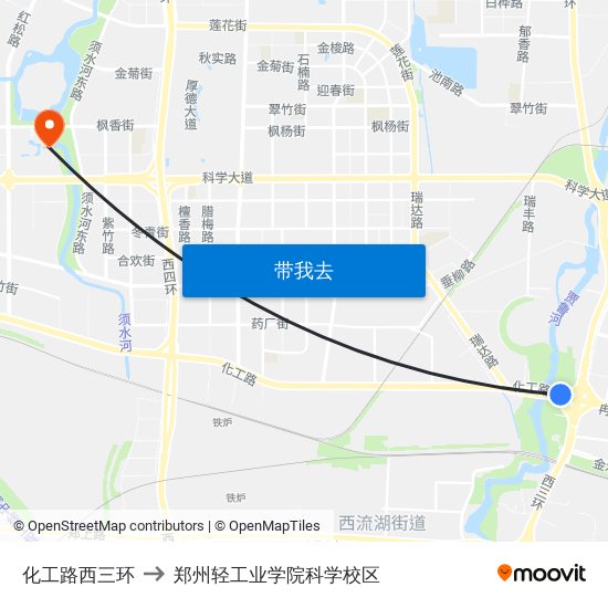 化工路西三环 to 郑州轻工业学院科学校区 map