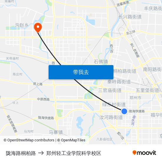陇海路桐柏路 to 郑州轻工业学院科学校区 map