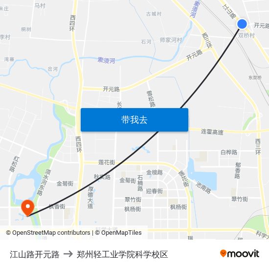 江山路开元路 to 郑州轻工业学院科学校区 map