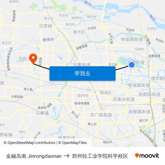 金融岛南 Jinrongdaonan to 郑州轻工业学院科学校区 map