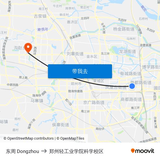 东周 Dongzhou to 郑州轻工业学院科学校区 map