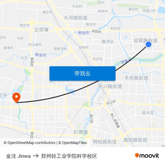 金洼 Jinwa to 郑州轻工业学院科学校区 map