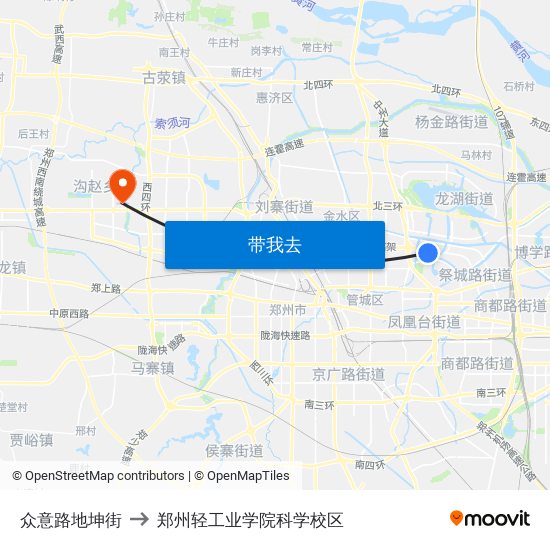 众意路地坤街 to 郑州轻工业学院科学校区 map