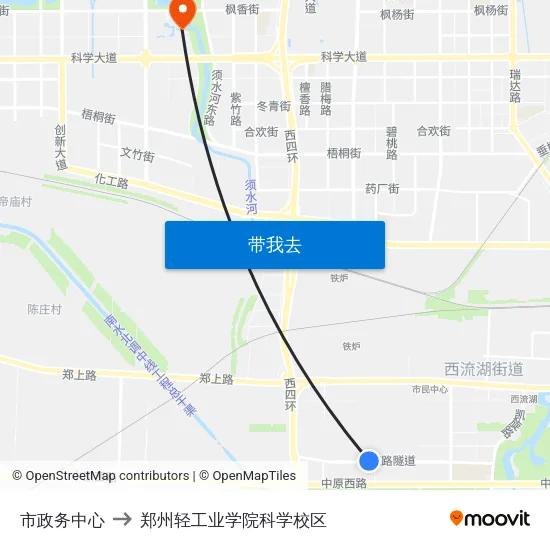 市政务中心 to 郑州轻工业学院科学校区 map
